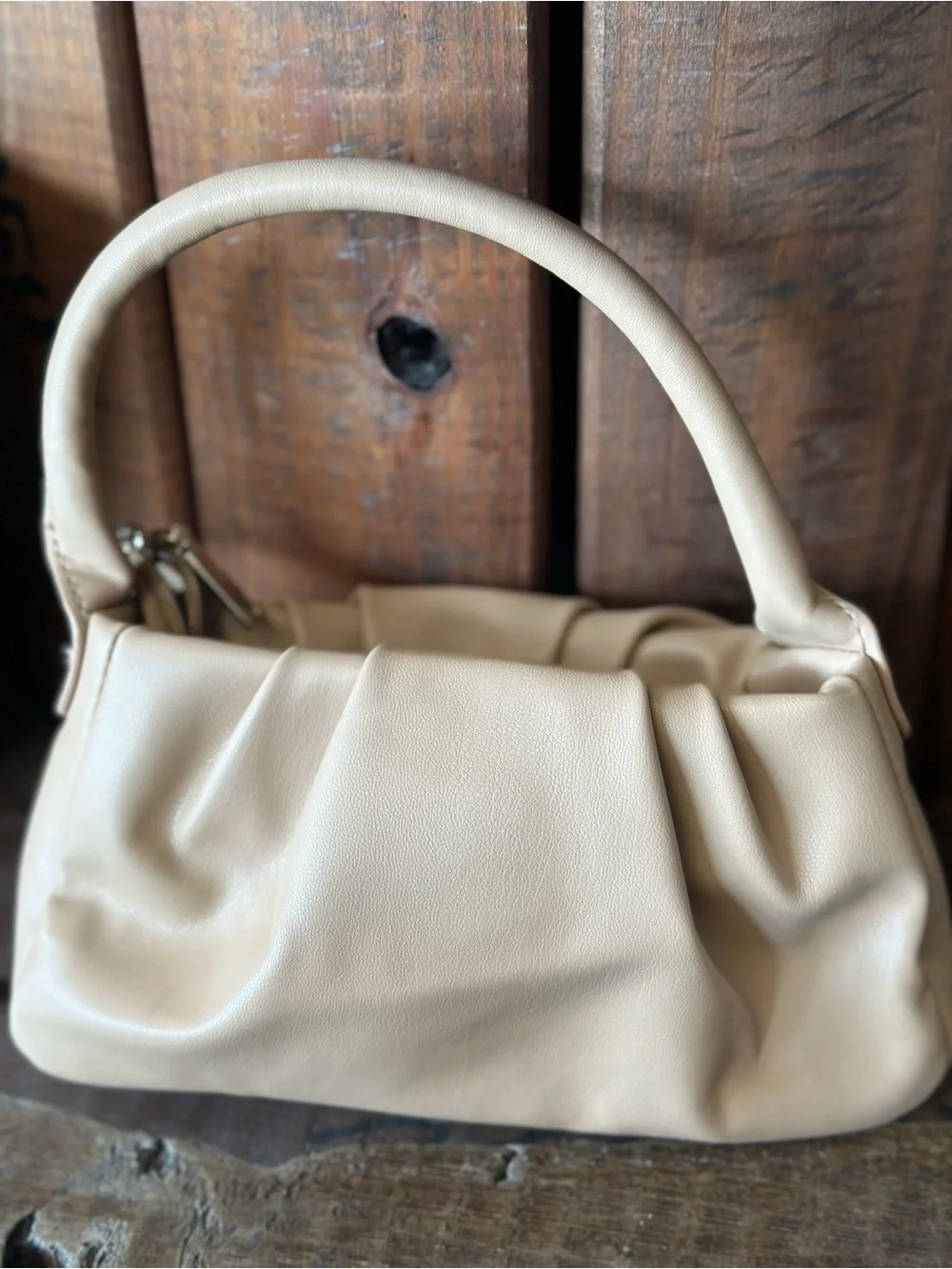 Classic Tan Gathered Wristlet Clutch